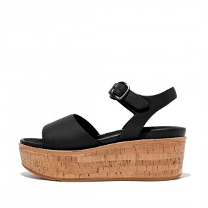 Black Fitflop Eloise Cork Wrap Women's Wedge Sandals | UAE-3628-LIKOW