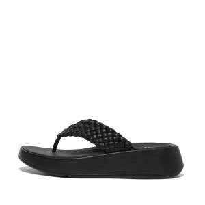 Black Fitflop F-Mode Toe Thongs Women's Thongs | UAE-5382-WGHVM