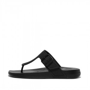 Black Fitflop Iqushion Adjustable Buckle Women's Flip Flops | UAE-0365-GZTLQ