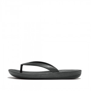 Black Fitflop Iqushion Rubber Kids' Flip Flops | UAE-1586-ARWVQ