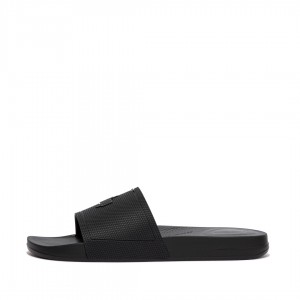 Black Fitflop Iqushion Rubber Men's Slides | UAE-0368-YAHBT