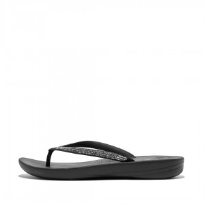 Black Fitflop Iqushion Sparkle Women's Flip Flops | UAE-5983-JSHNO