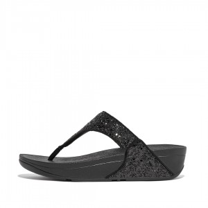 Black Fitflop Lulu Glitter Women's Toe-Post Sandals | UAE-8607-PNVIG