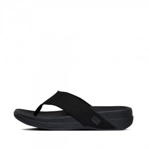 Black Fitflop Surfer Polyester Men's Toe-Post Sandals | UAE-1543-EJXLW