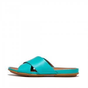 Blue Fitflop Gracie Cross Slides Women's Slides | UAE-7613-TEMDF