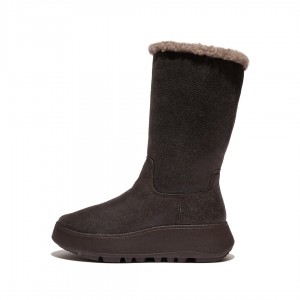 Chocolate Fitflop F-Mode Double Faced Shearling Women's Boots | UAE-1370-AUXTS