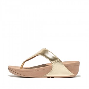 Gold Fitflop Lulu Leather Women's Toe-Post Sandals | UAE-4352-ZBGST