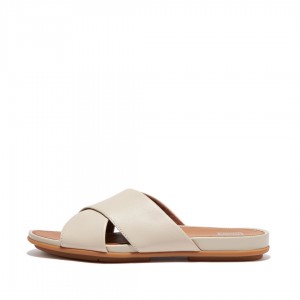 Grey Beige Fitflop Gracie Cross Slides Women's Slides | UAE-4761-UIWPH