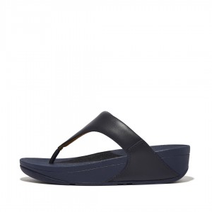 Navy Fitflop Lulu Leather Women's Toe-Post Sandals | UAE-2903-VGSIN