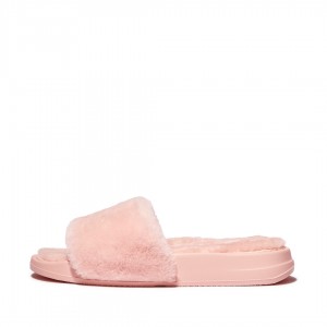 Pink Fitflop Iqushion Shearling Slides Women's Slides | UAE-0984-NGIKJ