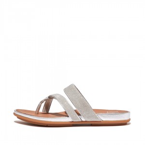 Silver Fitflop Gracie Glitz Mesh Polyester Thongs Women's Toe-Post Sandals | UAE-2637-FYECK