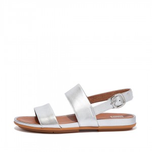 Silver Fitflop Gracie Leather Women's Back-Strap Sandals | UAE-3568-JIRDP