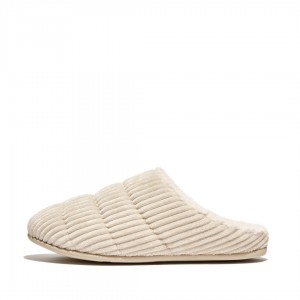 White Fitflop Chrissie Corduroy Polyester Women's Slippers | UAE-4281-LDNBU