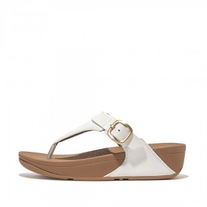 White Fitflop Lulu Adjustable Leather Women's Toe-Post Sandals | UAE-5297-BKFHG