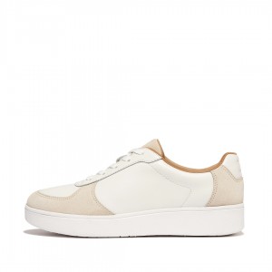 White / Beige Fitflop Rally Panel Women's Sneakers | UAE-7964-EUFQG