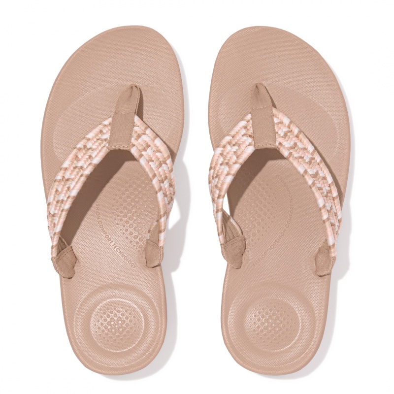 Beige Fitflop Iqushion Cotton Webbing Flip Flops Women's Flip Flops | UAE-2960-UYVNO