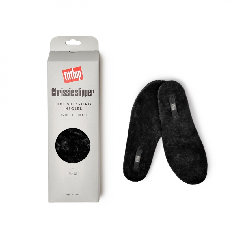 Black Fitflop Chrissie Shearling Slippers Women's Insoles | UAE-8679-PGACI