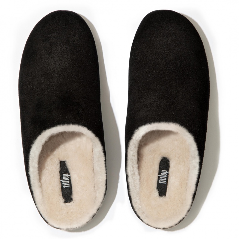 Black Fitflop Chrissie Shearling Women's Slippers | UAE-5892-UVBFX