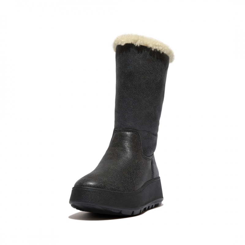 Black Fitflop F-Mode Double Faced Shearling Women's Boots | UAE-5671-IDCXL