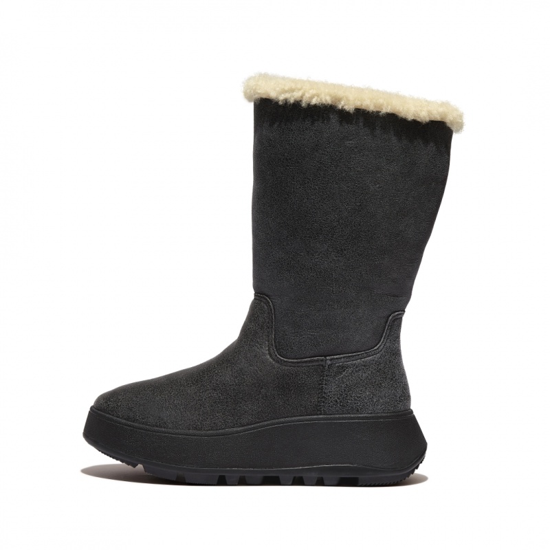 Black Fitflop F-Mode Double Faced Shearling Women\'s Boots | UAE-5671-IDCXL