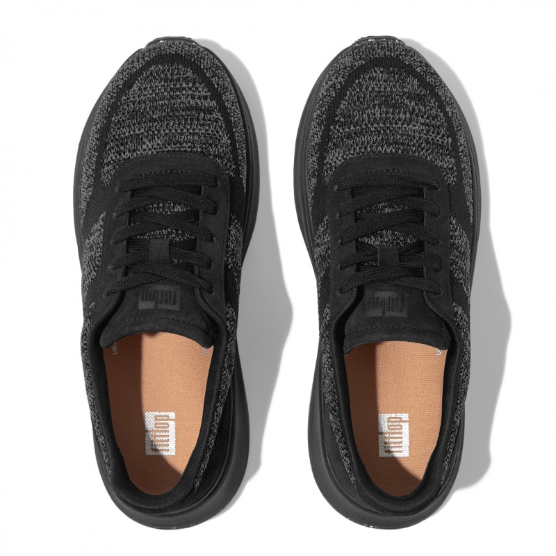 Black Fitflop F-Mode Knit Polyester Women's Sneakers | UAE-0894-YTQDC