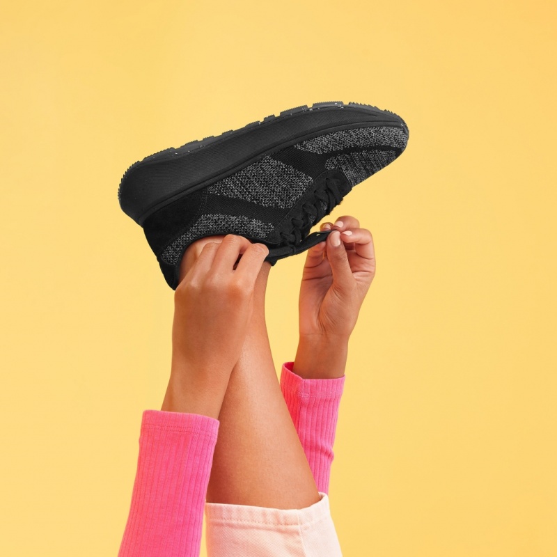 Black Fitflop F-Mode Knit Polyester Women's Sneakers | UAE-0894-YTQDC