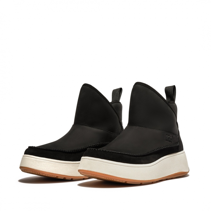 Black Fitflop F-Mode Nubuck Mix Flatform Bootie Women's Sneakers | UAE-3762-AGIEX