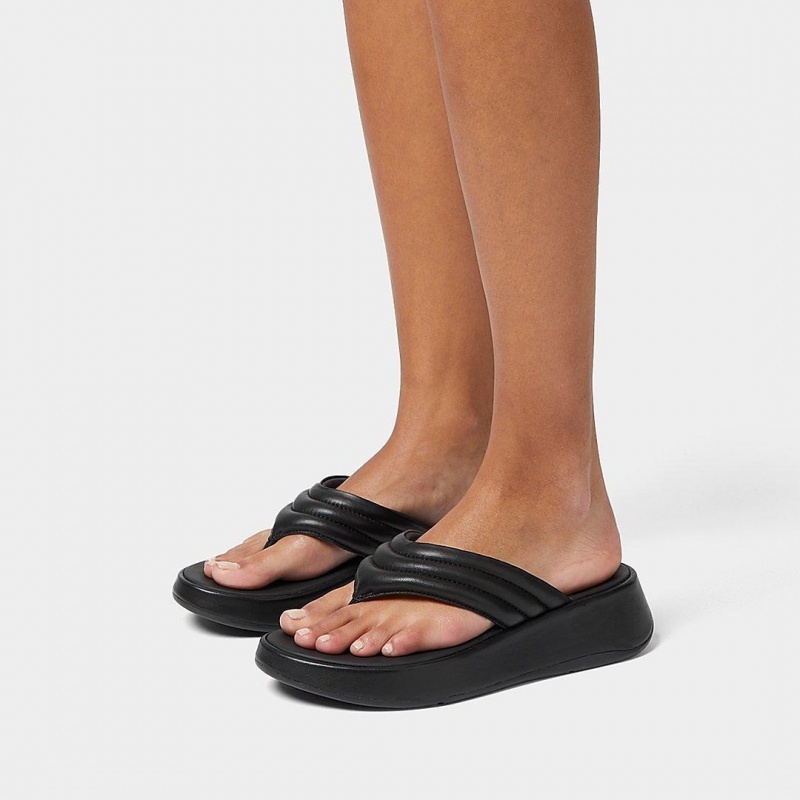 Black Fitflop F-Mode Toe Thongs Women's Thongs | UAE-8349-KBLQW