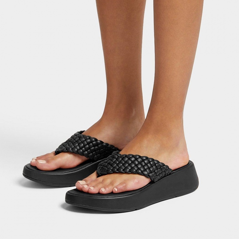 Black Fitflop F-Mode Toe Thongs Women's Thongs | UAE-5382-WGHVM