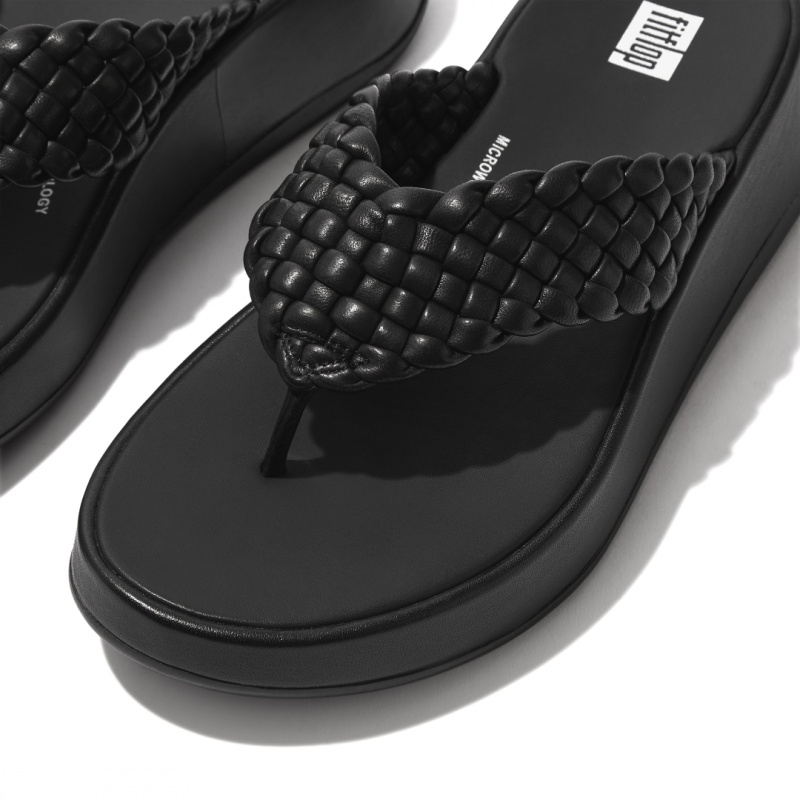 Black Fitflop F-Mode Toe Thongs Women's Thongs | UAE-5382-WGHVM