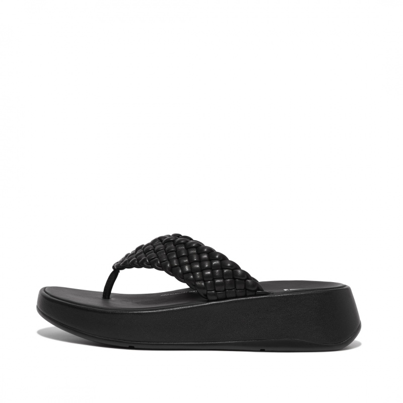 Black Fitflop F-Mode Toe Thongs Women\'s Thongs | UAE-5382-WGHVM