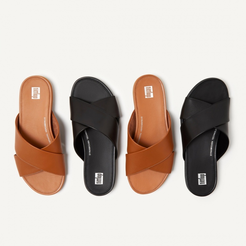 Black Fitflop Gracie Cross Slides Women's Slides | UAE-3582-ODMTN