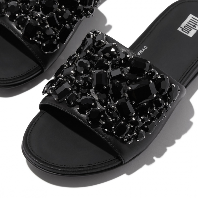 Black Fitflop Gracie Leather Women's Slides | UAE-8176-AVMIF