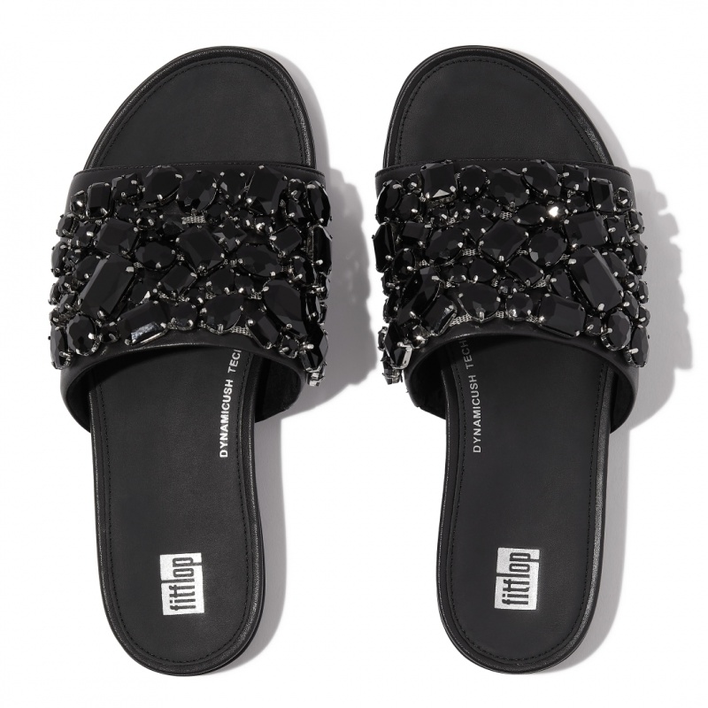 Black Fitflop Gracie Leather Women's Slides | UAE-8176-AVMIF