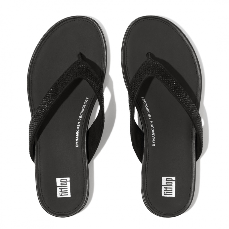 Black Fitflop Gracie Microfibre Women's Flip Flops | UAE-3681-PWNGQ