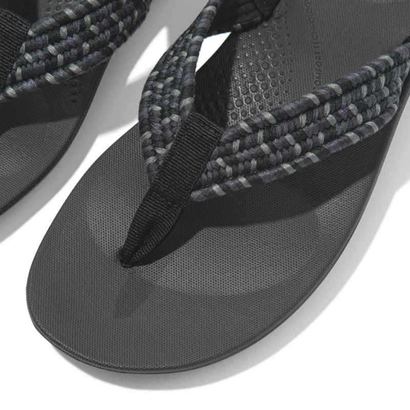 Black Fitflop Iqushion Cotton Webbing Flip Flops Women's Flip Flops | UAE-8047-MLYQJ