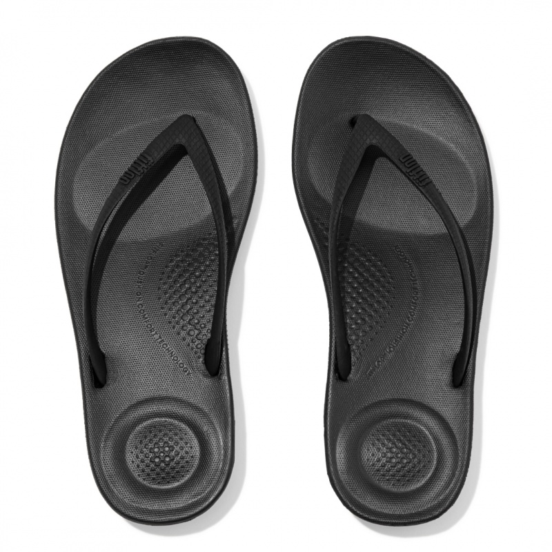 Black Fitflop Iqushion Ergonomc Women's Flip Flops | UAE-4172-ASGPR