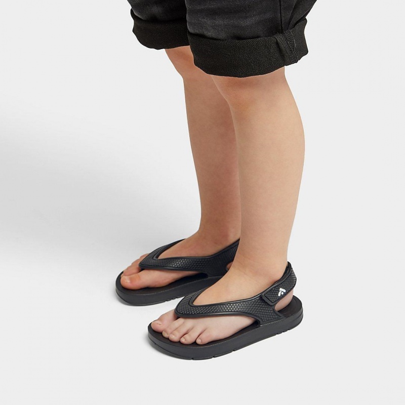 Black Fitflop Iqushion Eva Back Straps Kids' Flip Flops | UAE-3975-LJEBW