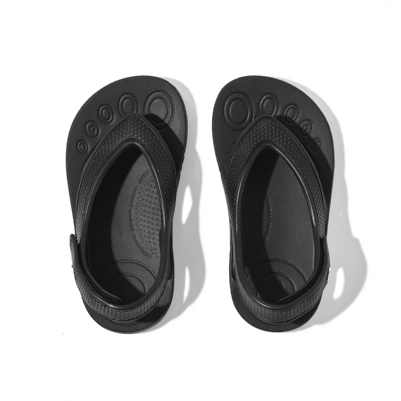 Black Fitflop Iqushion Eva Back Straps Kids' Flip Flops | UAE-3975-LJEBW