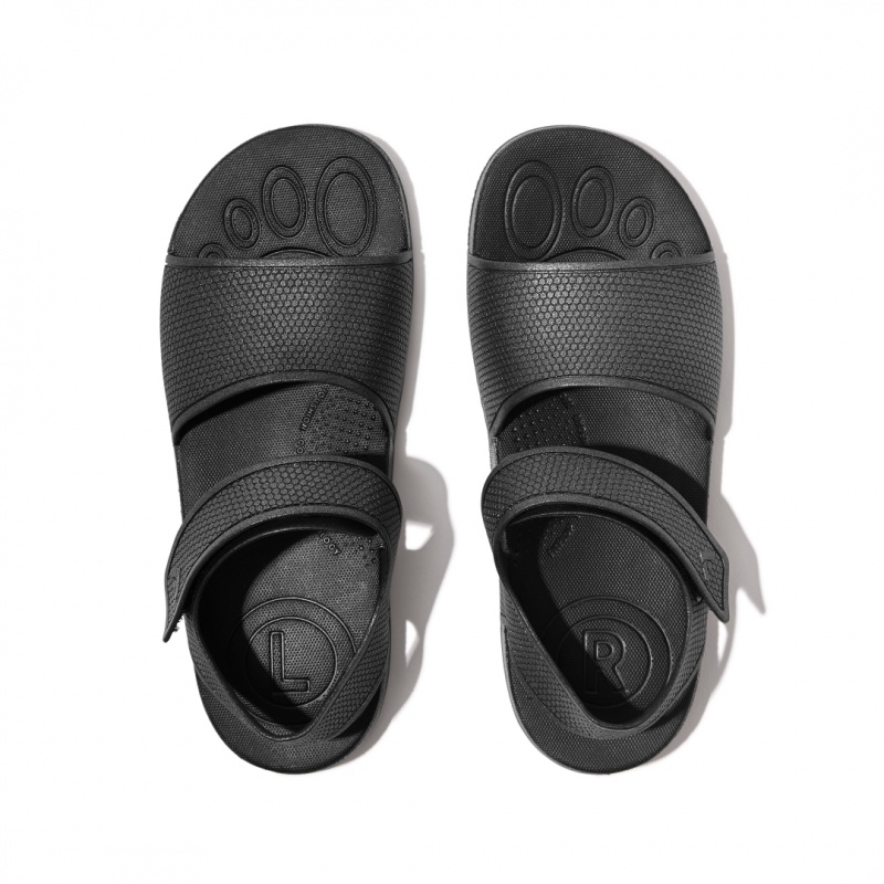 Black Fitflop Iqushion Rubber Kids' Back-Strap Sandals | UAE-9264-EVHAL