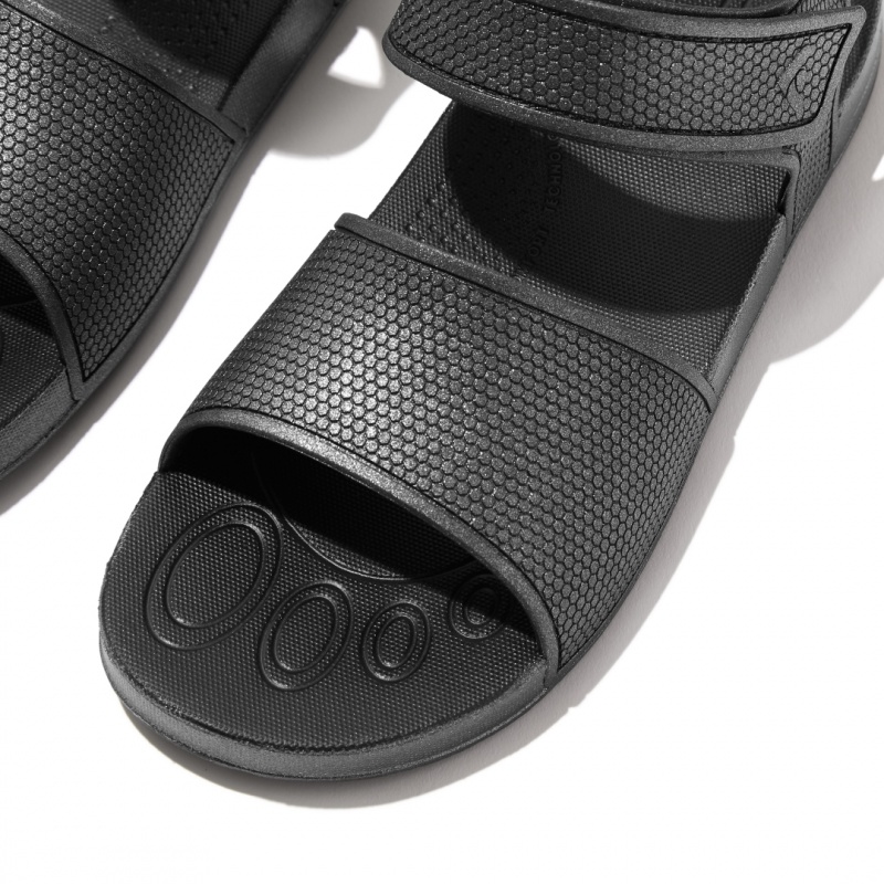 Black Fitflop Iqushion Rubber Kids' Back-Strap Sandals | UAE-9264-EVHAL