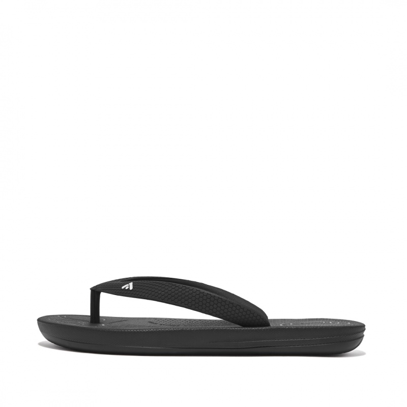 Black Fitflop Iqushion Rubber Kids\' Flip Flops | UAE-4762-CUSDN