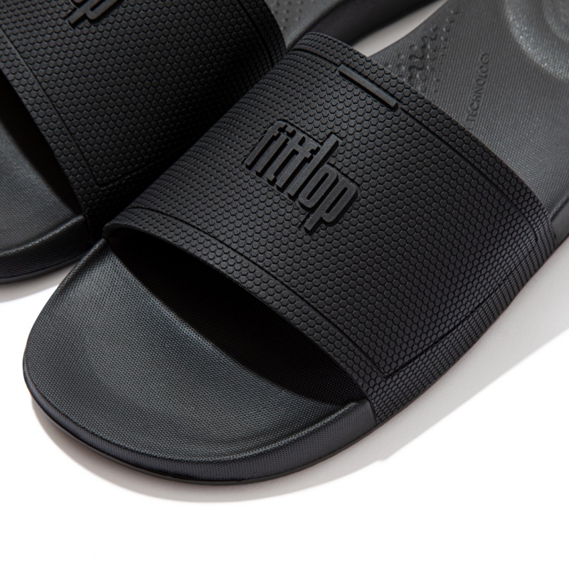 Black Fitflop Iqushion Rubber Men's Slides | UAE-0368-YAHBT