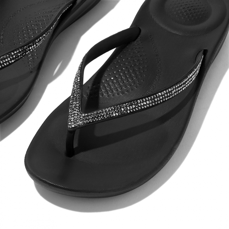 Black Fitflop Iqushion Sparkle Women's Flip Flops | UAE-5983-JSHNO