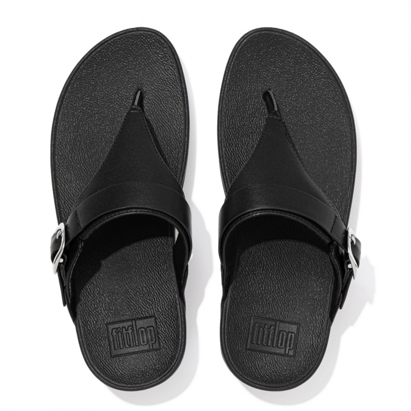 Black Fitflop Lulu Adjustable Leather Women's Toe-Post Sandals | UAE-4382-ZRCBX