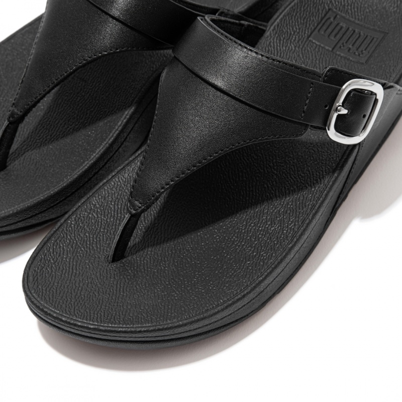 Black Fitflop Lulu Adjustable Leather Women's Toe-Post Sandals | UAE-4382-ZRCBX