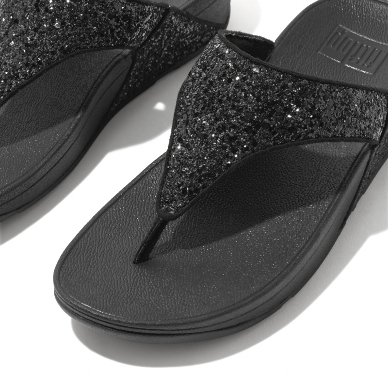 Black Fitflop Lulu Glitter Women's Toe-Post Sandals | UAE-8607-PNVIG