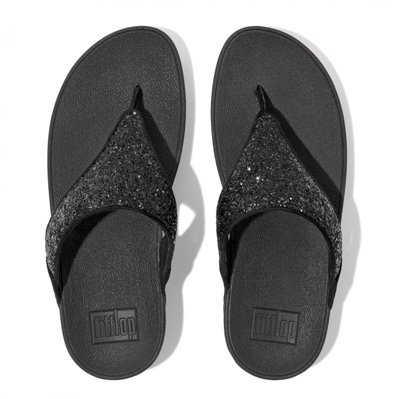 Black Fitflop Lulu Glitter Women's Toe-Post Sandals | UAE-8607-PNVIG