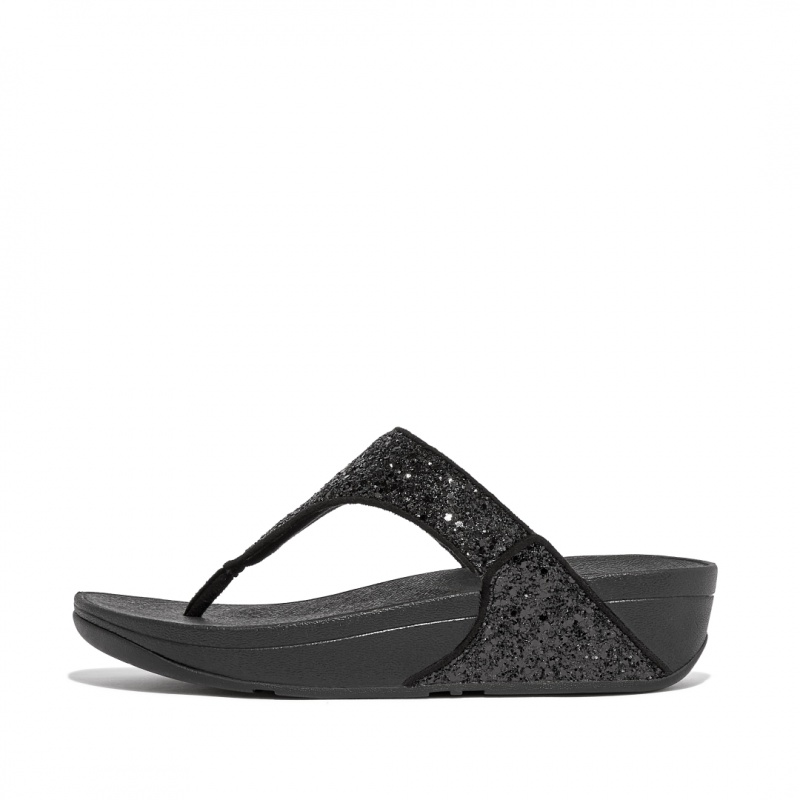 Black Fitflop Lulu Glitter Women\'s Toe-Post Sandals | UAE-8607-PNVIG