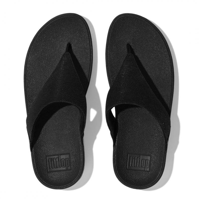 Black Fitflop Lulu Glitz Mesh Polyester Thongs Women's Toe-Post Sandals | UAE-2875-UDJZM